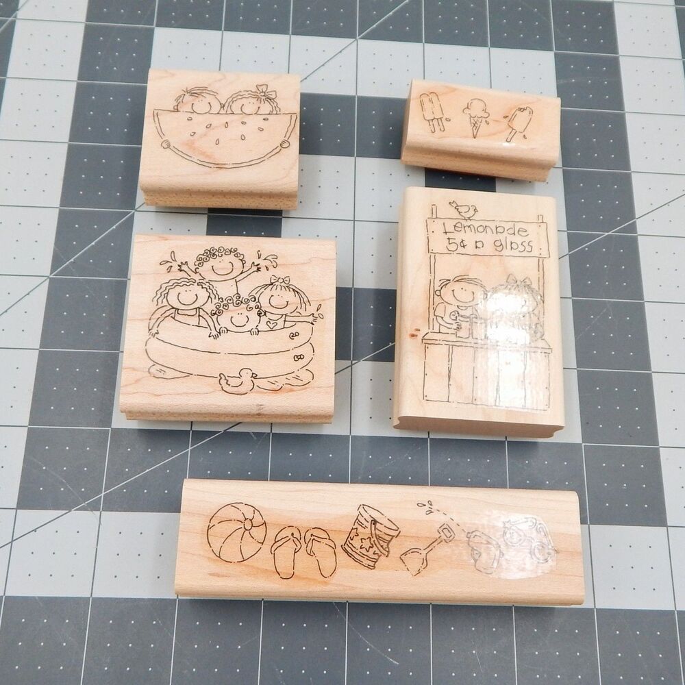 Stampin' Up! Good Ol' Summertime 2002 Set of 5 Wood Mount Retired